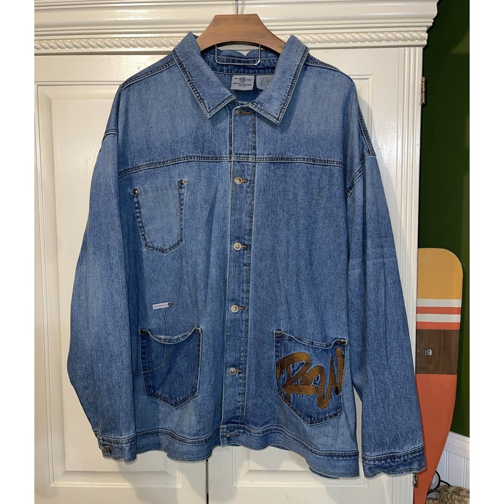 Rocawear Denim Jean Jacket Men Big And‎ Tall 4X Long Sleeve Embroidered Logo Y2K